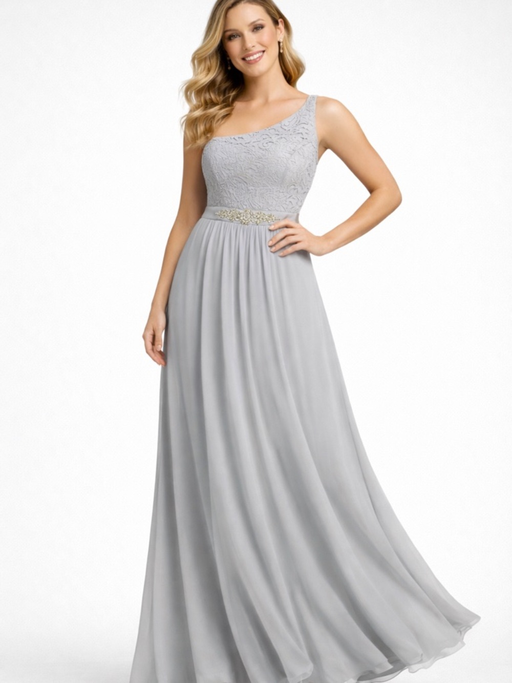 Adrianna Papell Gray Chiffon One Shoulder GALA Gown SZ 6 NWT Formal Evening MOB - Picture 3 of 10